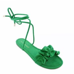 Liliana Green Lace-up Sandals